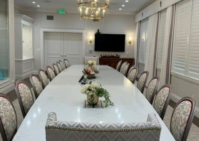 Chandelier above a Dining Table in a Commercial Building
